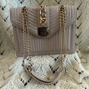 Badgley Mischka taupe with gold accents quilted crossbody